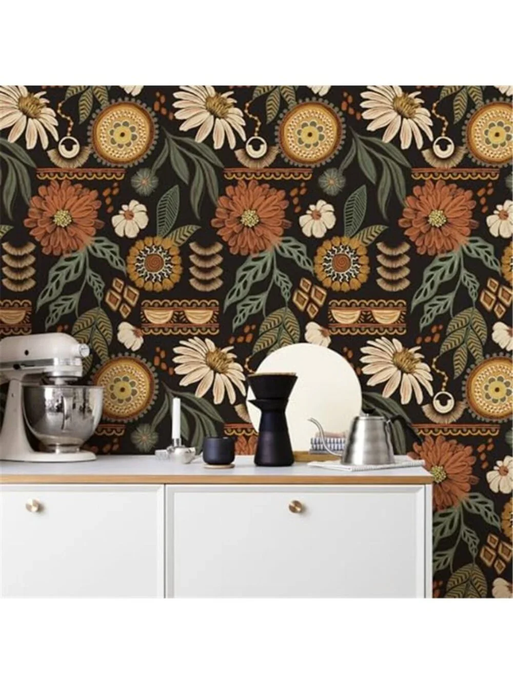 Boho Peel Stick Wallpaper Sun Floral Retro Removable Self Adhesive Bronze